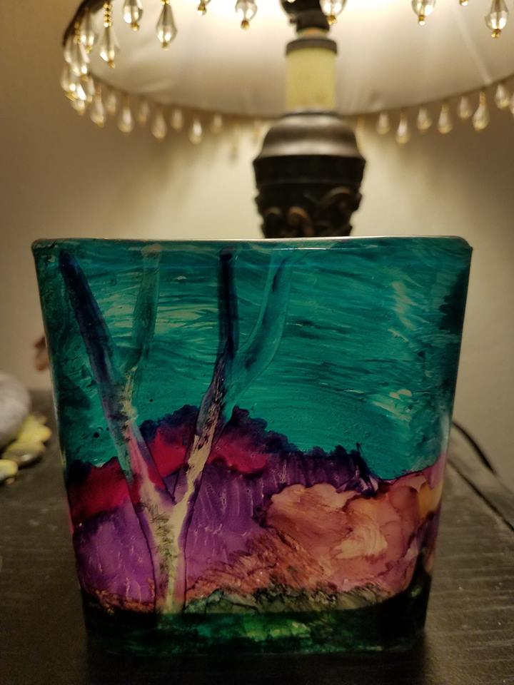 john fouts alcohol ink candle holder art